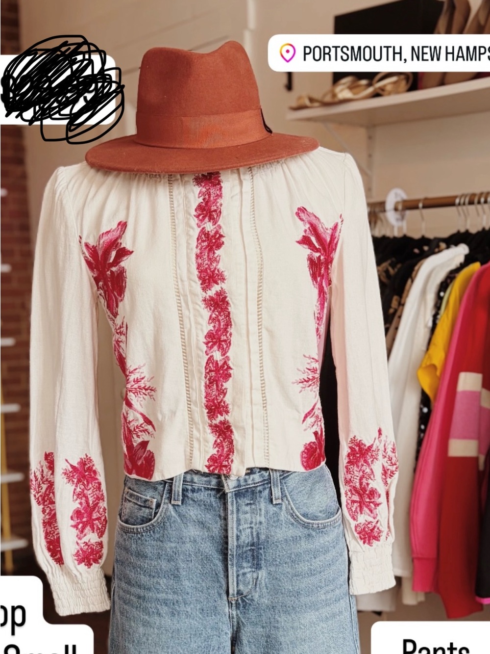 INTERMIX Red and White Floral Blouse